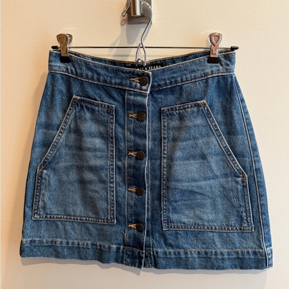 Veronica Beard Indigo Denim Button-Front Mini Skirt